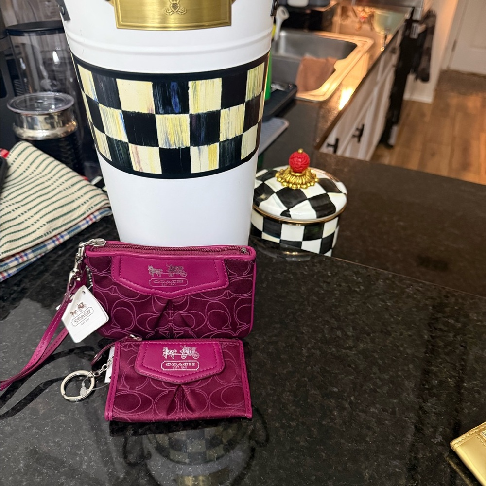 Coach Fuchsia Wristlet and Keychain Set